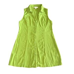 Monteau Los Angeles Green Sleeveless Button Down‎ Dress Casual Shirtwaist